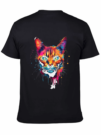 Camiseta Negra con Diseño de Gato Abstracto