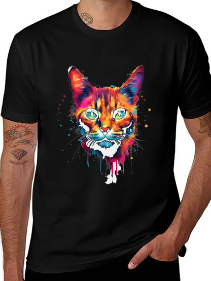 Camiseta Negra con Diseño de Gato Abstracto