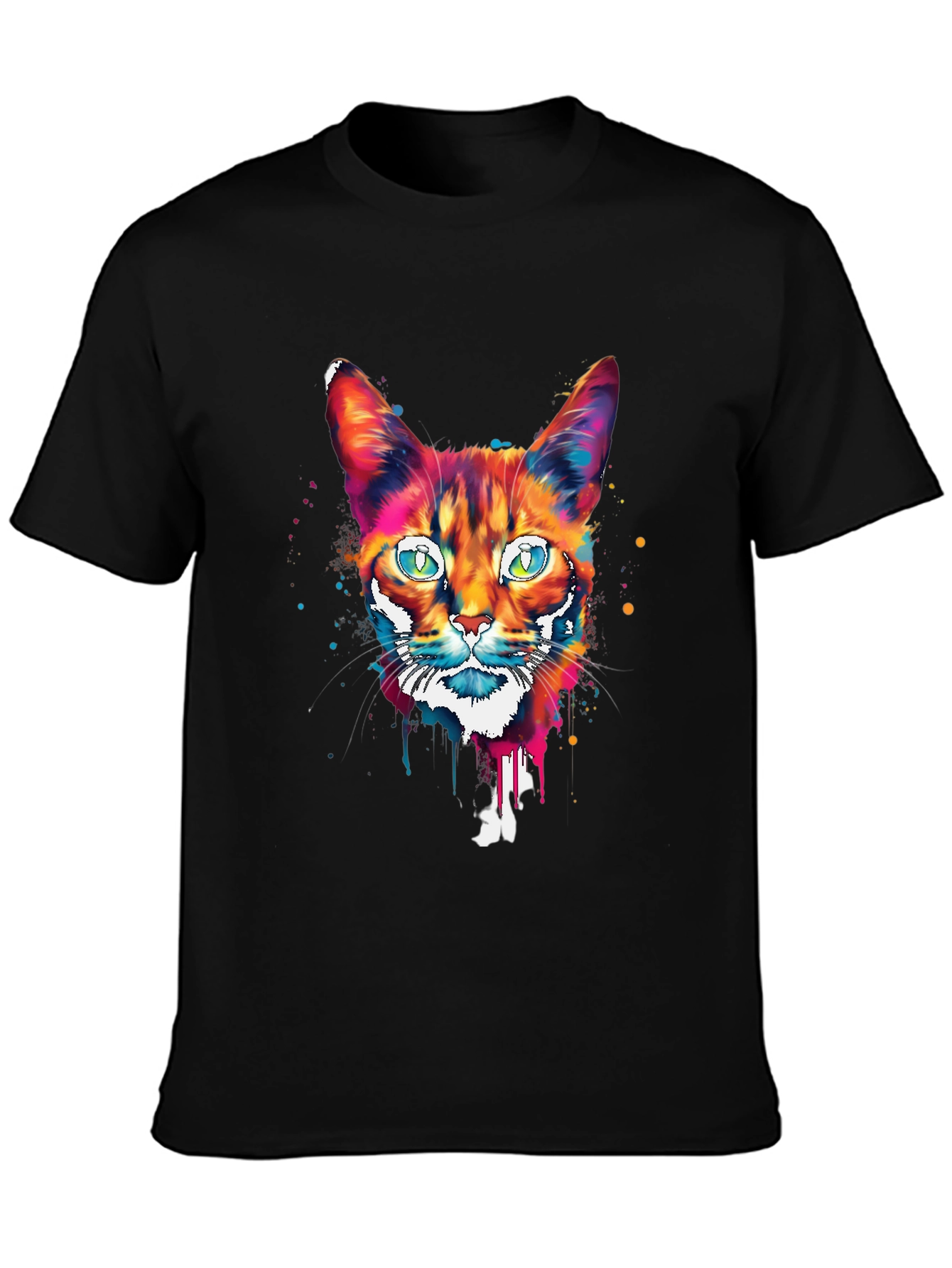 Camiseta Negra con Diseño de Gato Abstracto