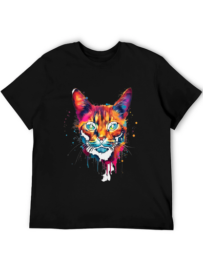 Camiseta Negra con Diseño de Gato Abstracto