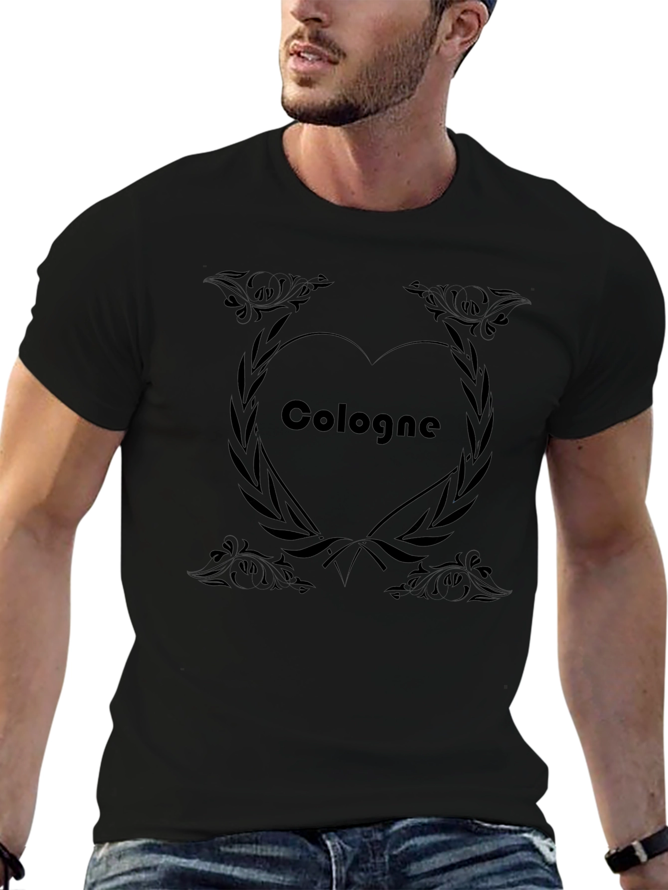 Camiseta Negra Hombre Diseño Corazón Colonia