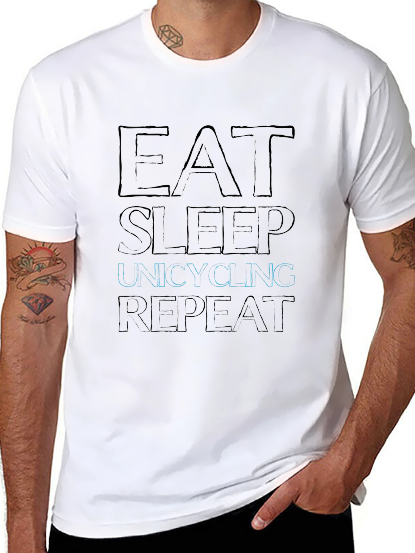 Camiseta Negra con Diseño Gráfico Eat Sleep Unicycling Repeat