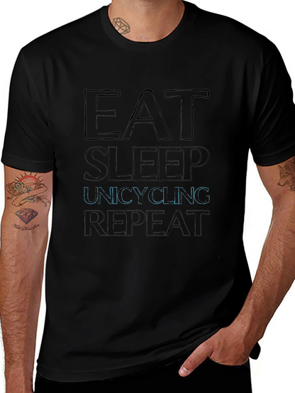 Camiseta Negra con Diseño Gráfico Eat Sleep Unicycling Repeat