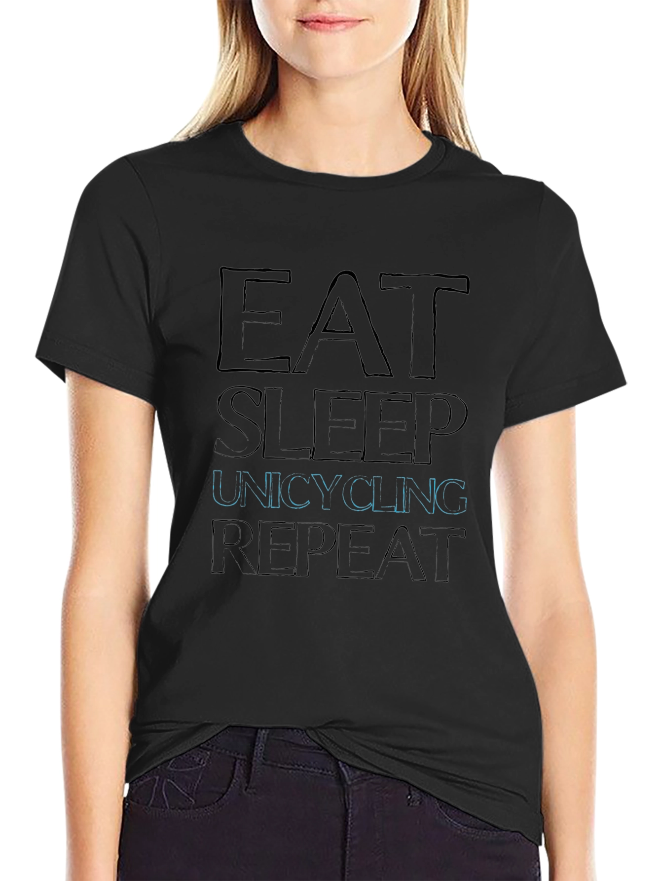 Camiseta Negra con Diseño Gráfico Eat Sleep Unicycling Repeat