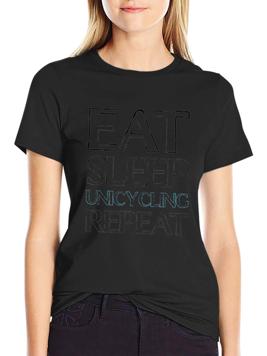 Camiseta Negra con Diseño Gráfico Eat Sleep Unicycling Repeat