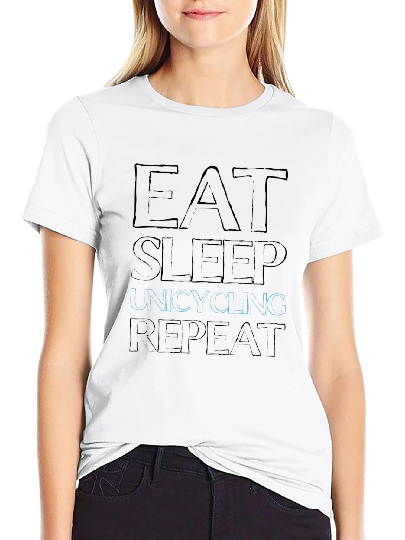 Camiseta Negra con Diseño Gráfico Eat Sleep Unicycling Repeat