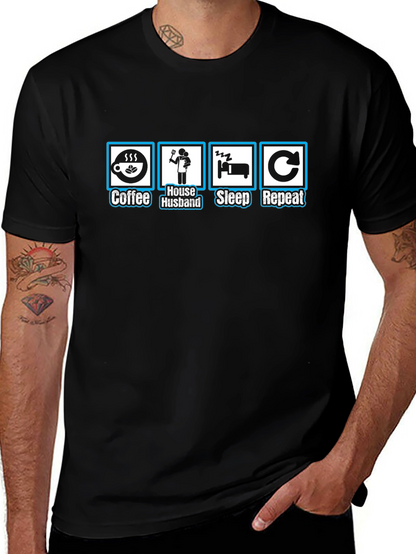 Camiseta Hombre Coffee House Husband Sleep Repeat