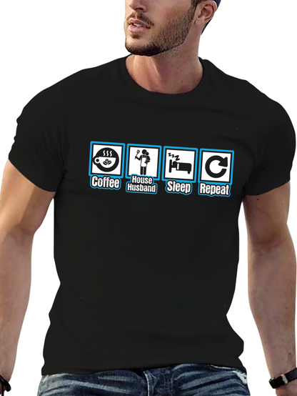 Camiseta Hombre Coffee House Husband Sleep Repeat