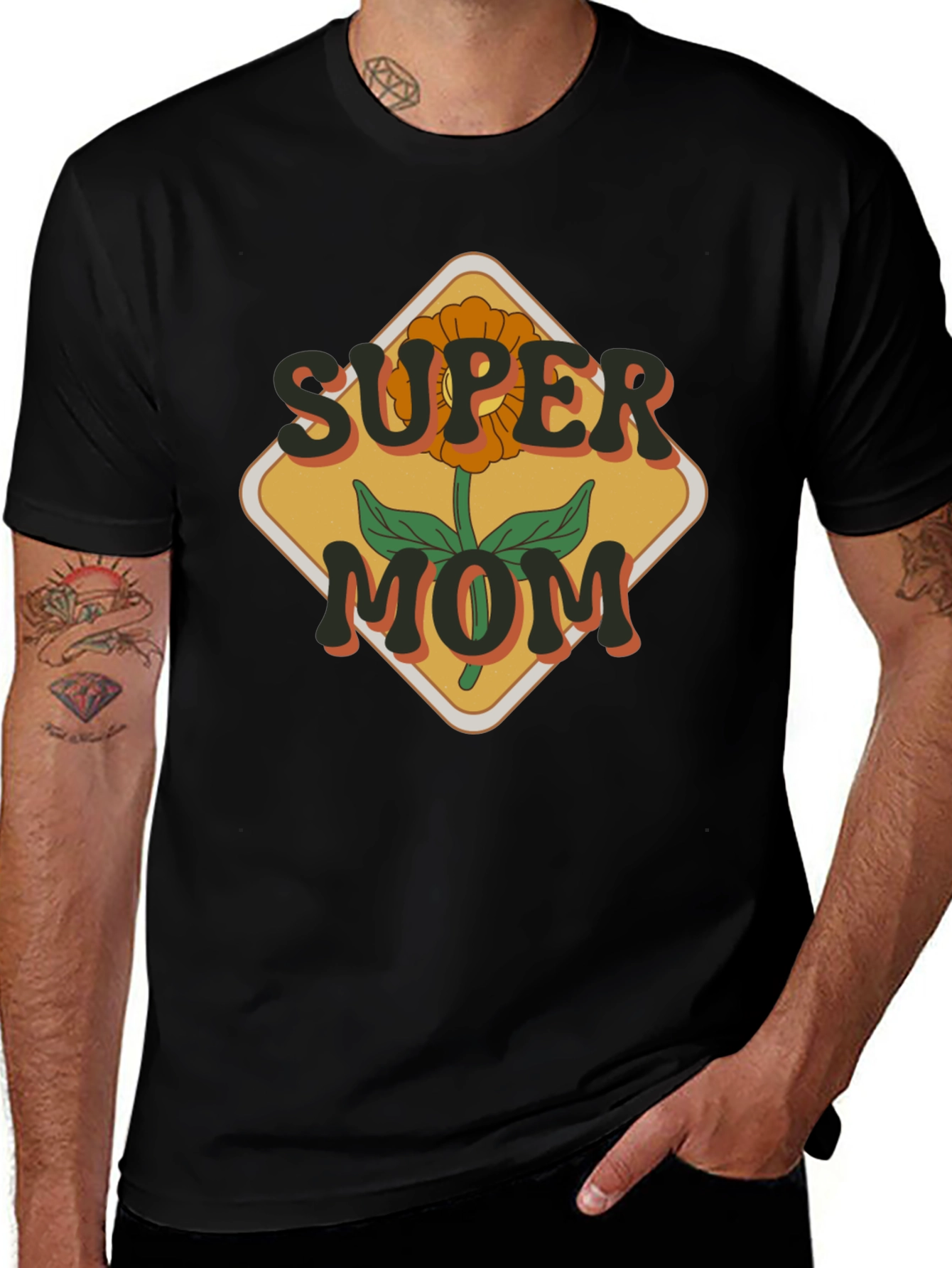 Camiseta Super Mamá Floral Retro