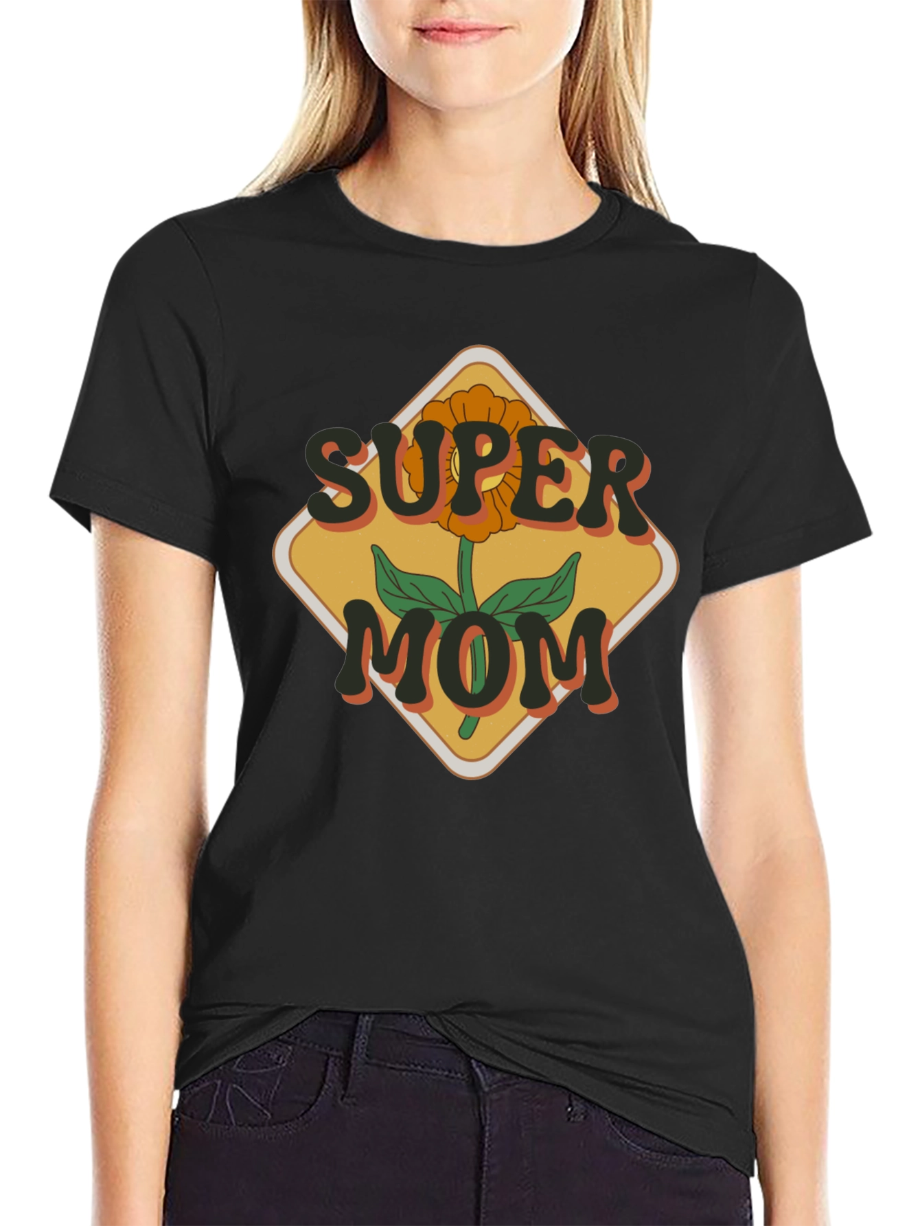Camiseta Super Mamá Floral Retro