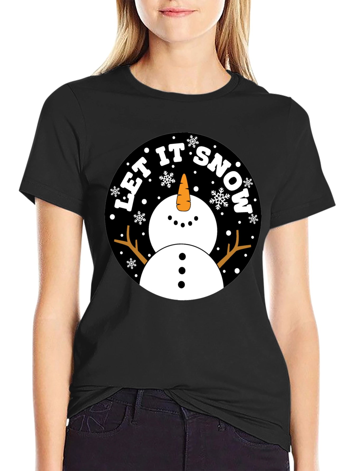 Camiseta Negra Estampada Let It Snow