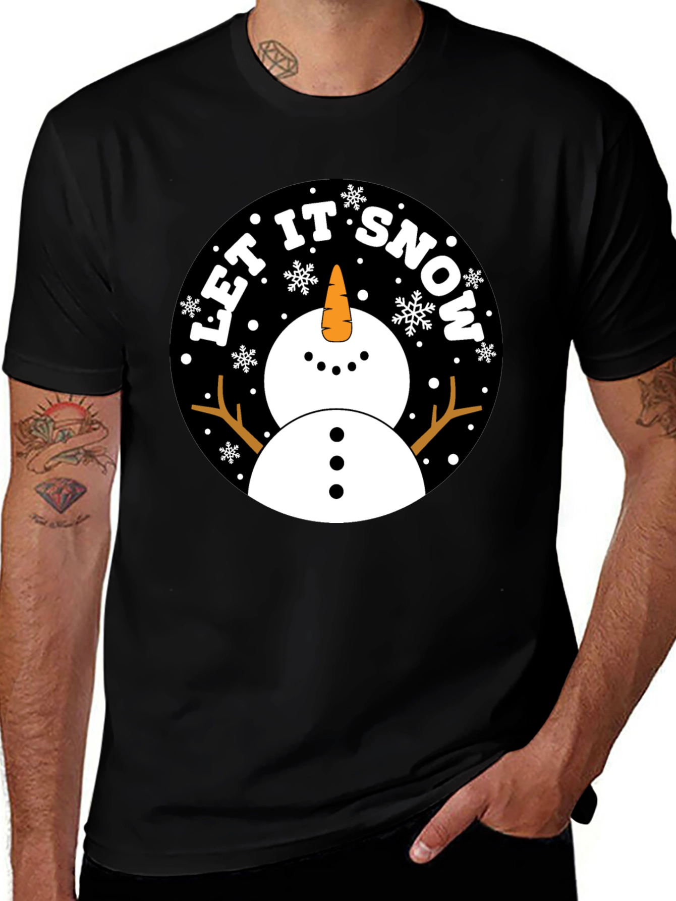 Camiseta Negra Estampada Let It Snow