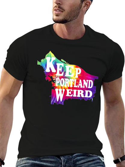 Camiseta Negra Keep Portland Weird Tie-Dye