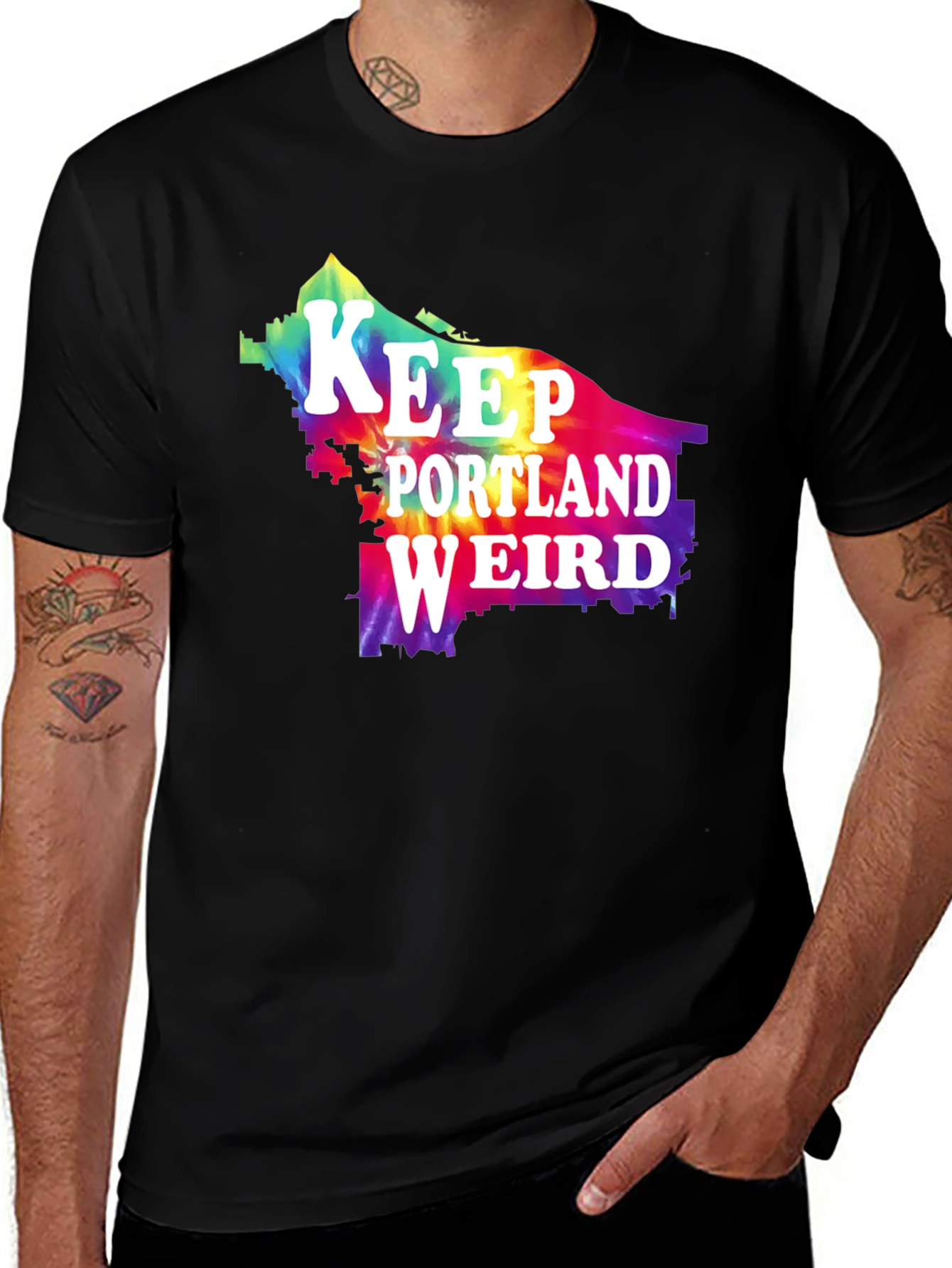 Camiseta Negra Keep Portland Weird Tie-Dye