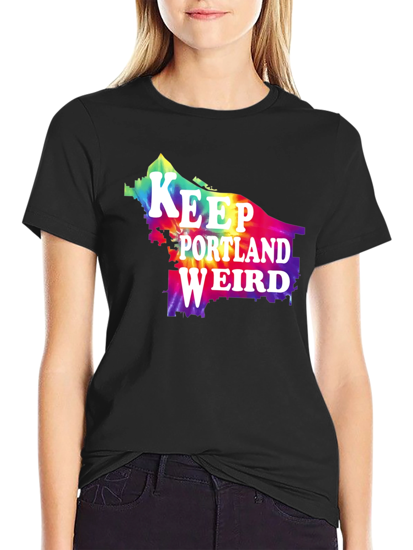 Camiseta Negra Keep Portland Weird Tie-Dye