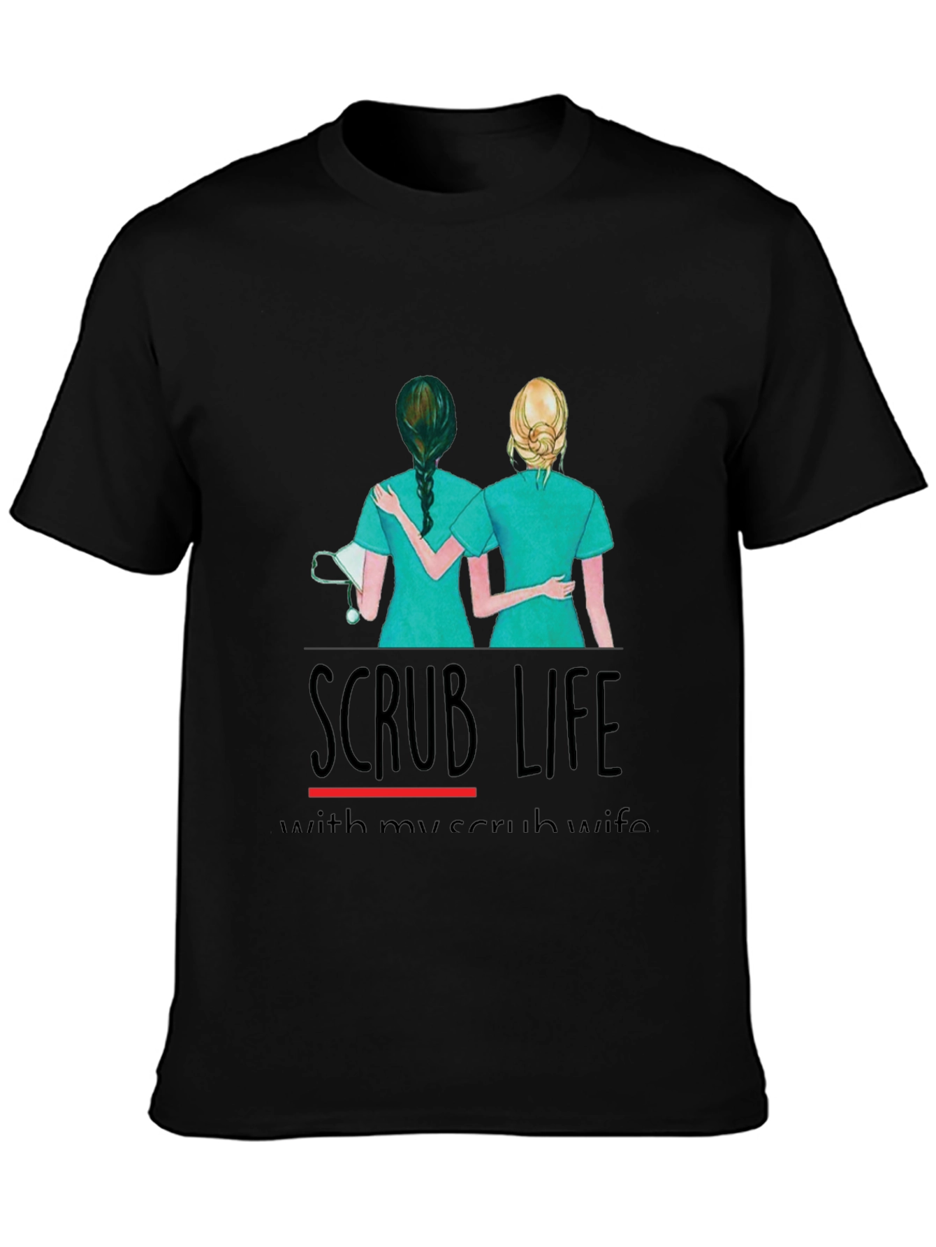 Camiseta Negra Scrub Life para Enfermeras