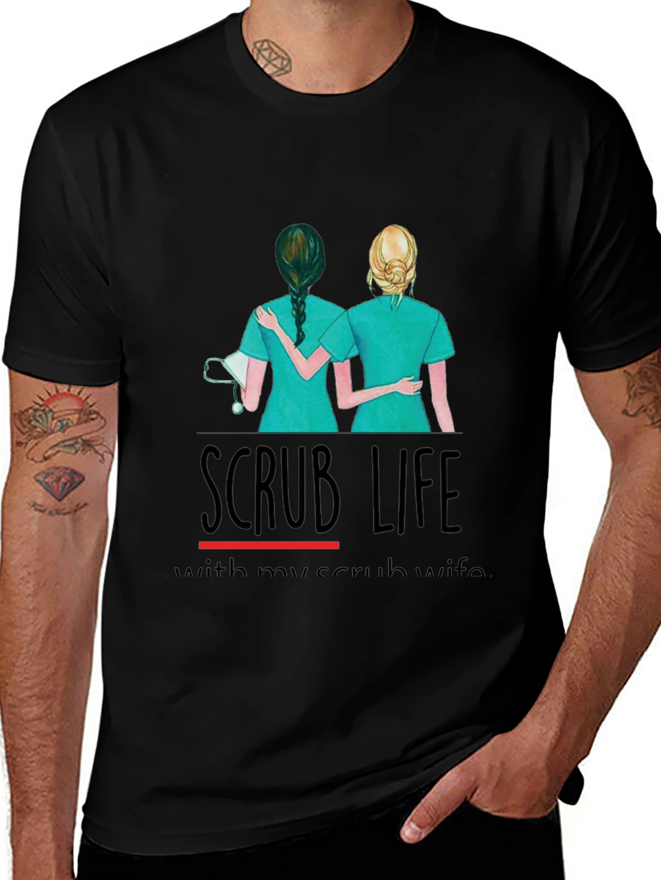 Camiseta Negra Scrub Life para Enfermeras