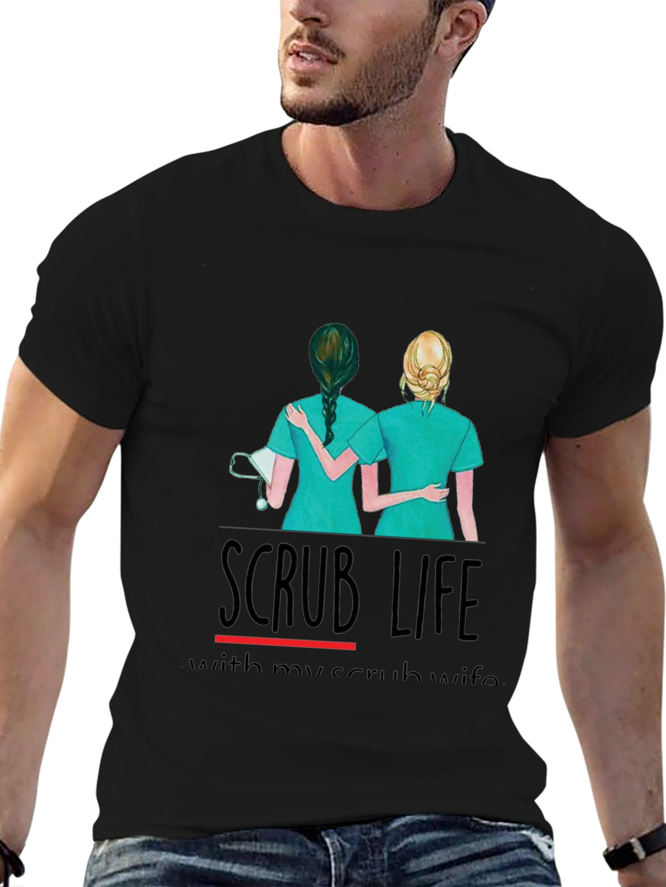 Camiseta Negra Scrub Life para Enfermeras