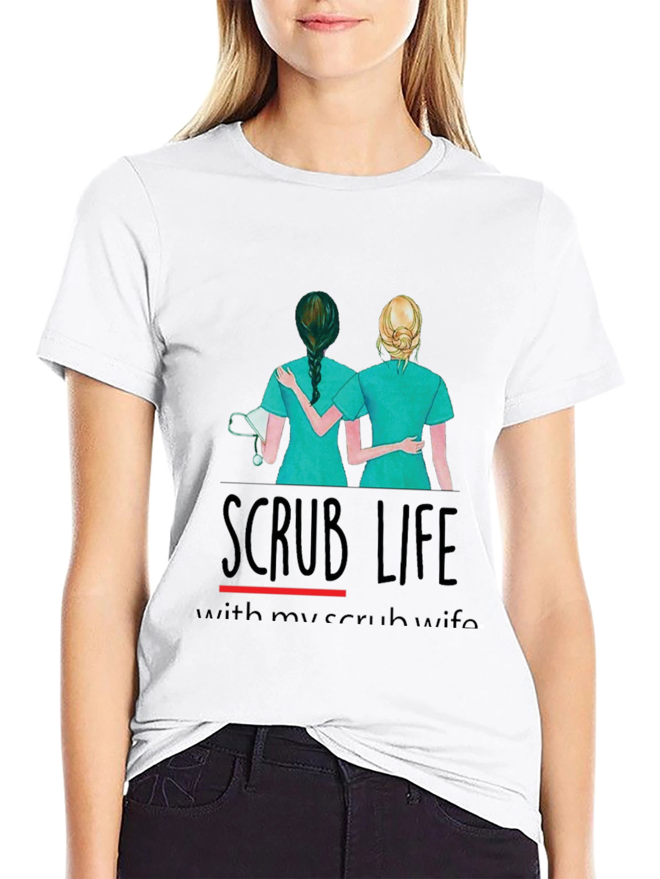 Camiseta Negra Scrub Life para Enfermeras
