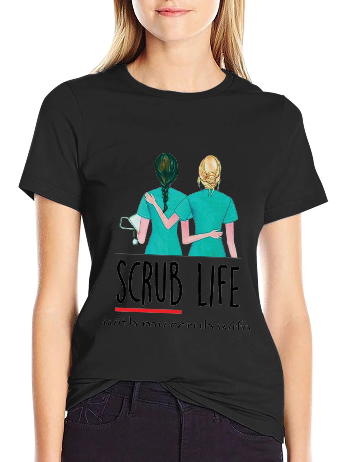 Camiseta Negra Scrub Life para Enfermeras