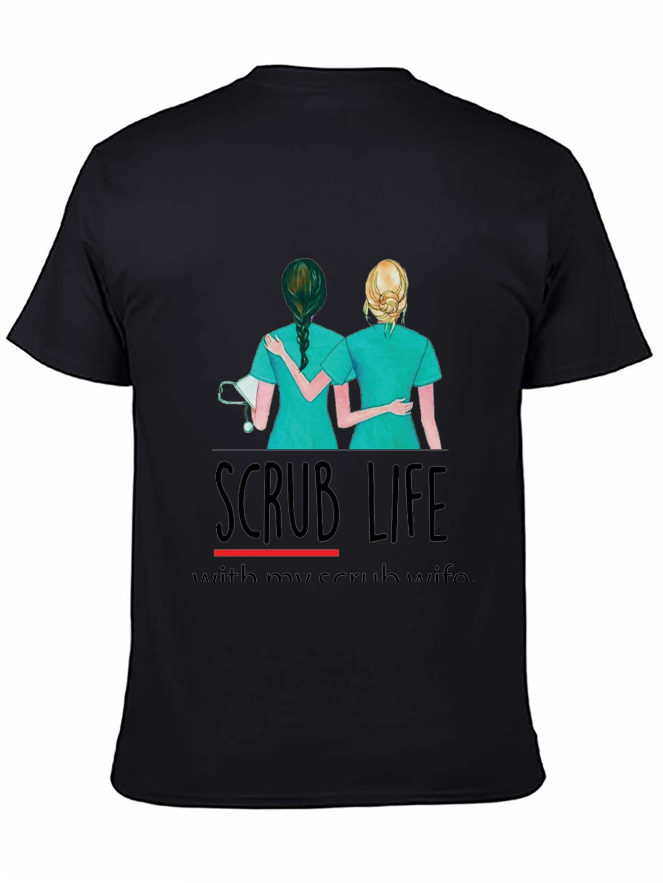 Camiseta Negra Scrub Life para Enfermeras