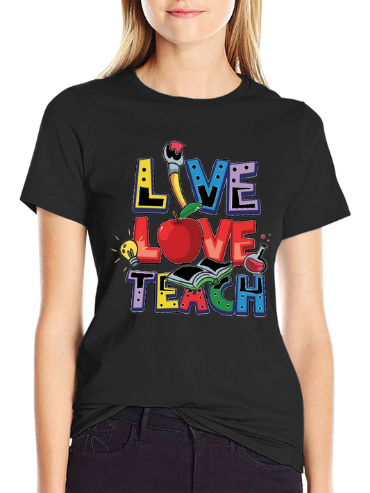 Camiseta Negra Live Love Teach para Profesores