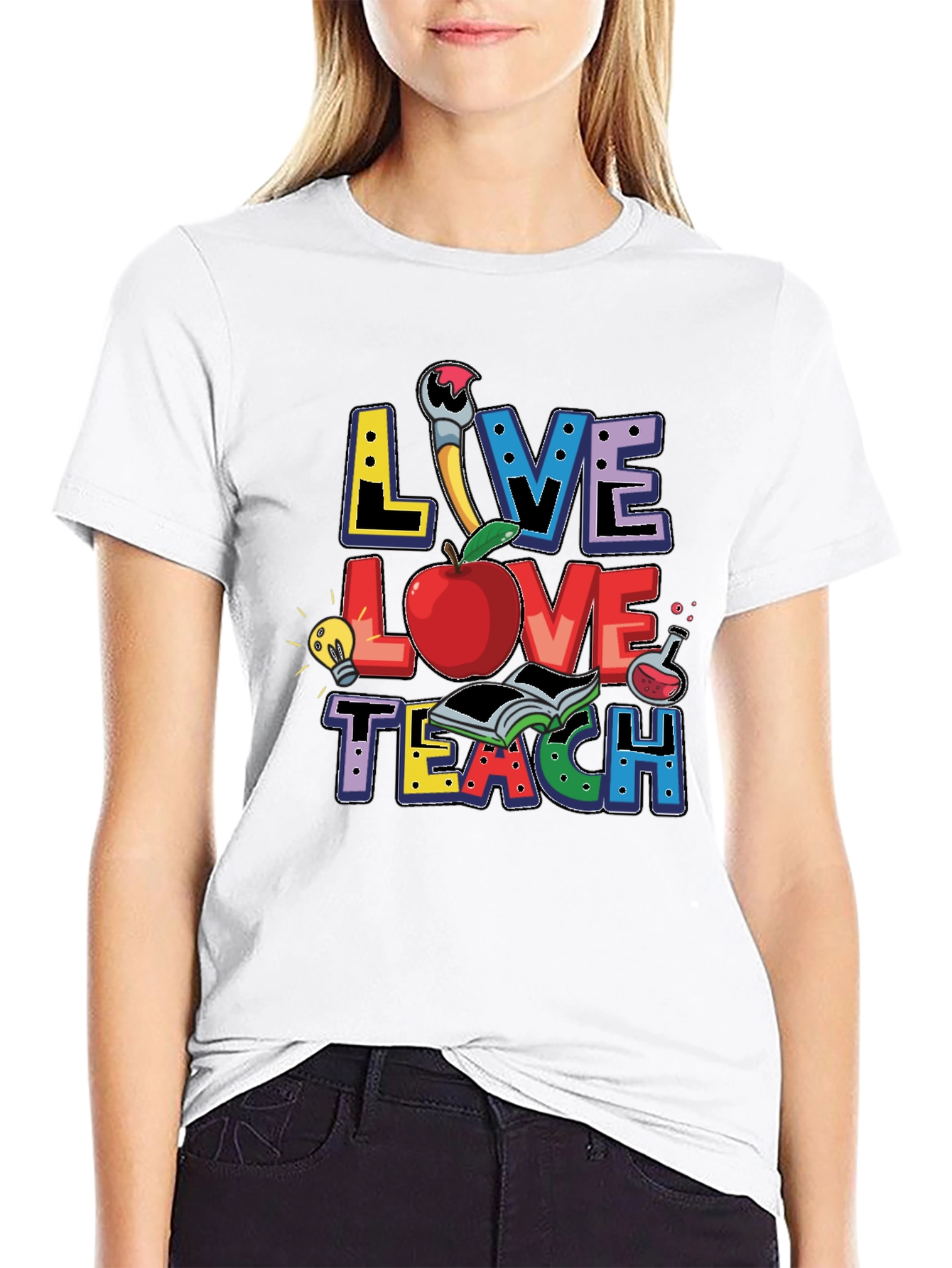 Camiseta Negra Live Love Teach para Profesores