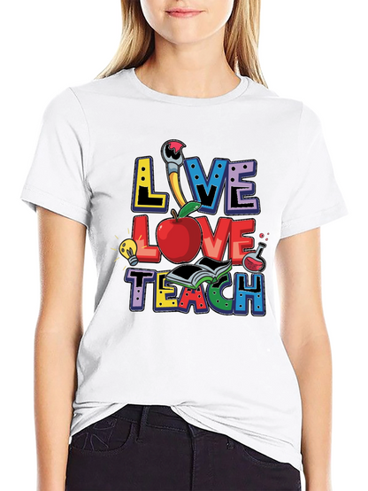 Camiseta Negra Live Love Teach para Profesores