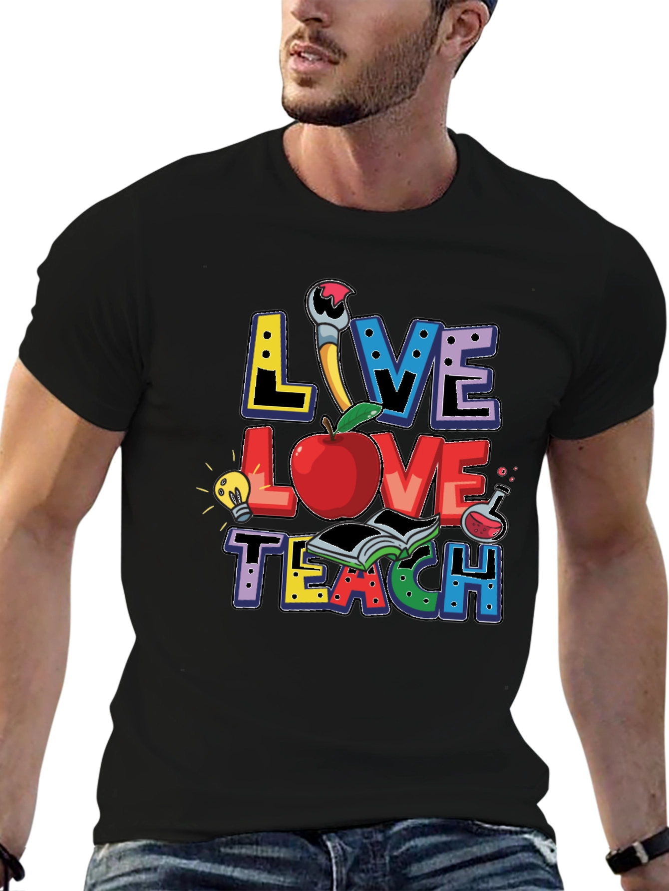 Camiseta Negra Live Love Teach para Profesores