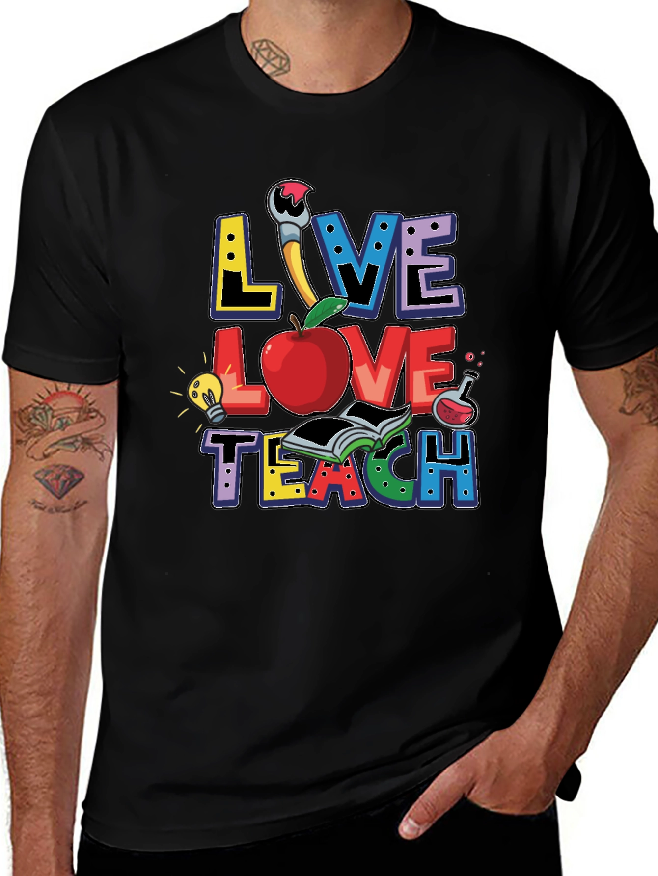 Camiseta Negra Live Love Teach para Profesores
