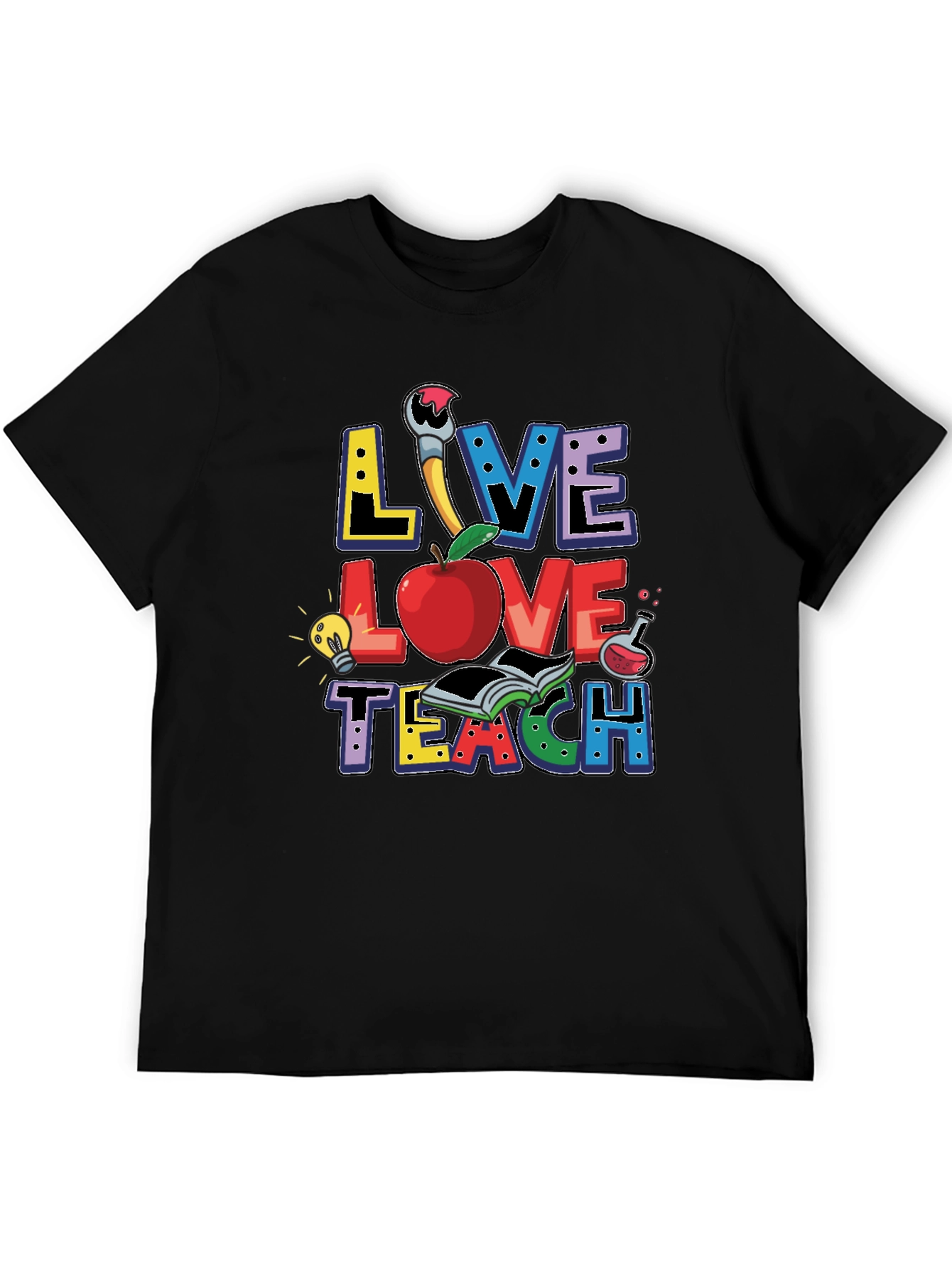 Camiseta Negra Live Love Teach para Profesores