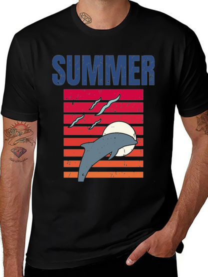 Camiseta Negra Verano Delfín Atardecer