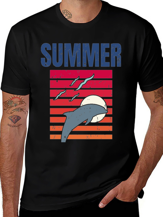 Camiseta Negra Verano Delfín Atardecer