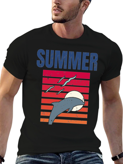 Camiseta Negra Verano Delfín Atardecer