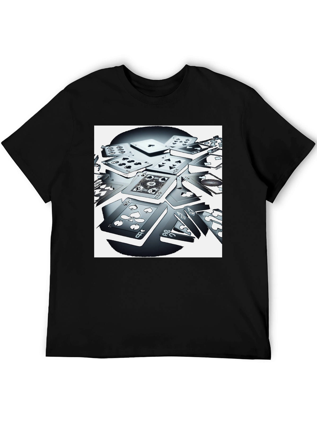 Camiseta Negra con Estampado de Cartas de Juego