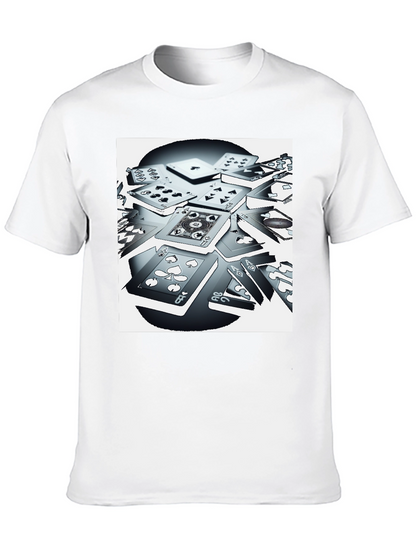 Camiseta Negra con Estampado de Cartas de Juego