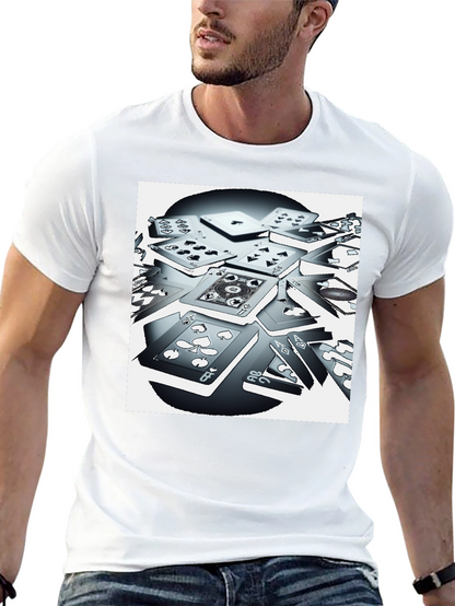 Camiseta Negra con Estampado de Cartas de Juego
