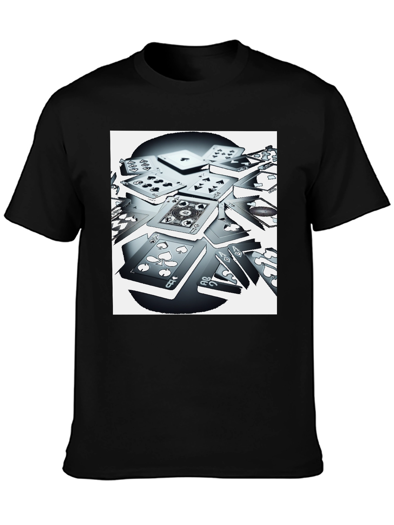 Camiseta Negra con Estampado de Cartas de Juego
