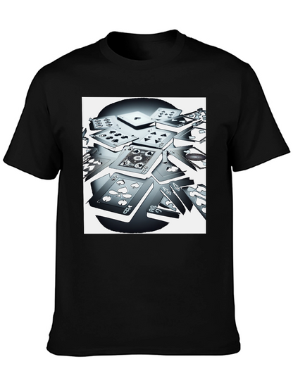 Camiseta Negra con Estampado de Cartas de Juego