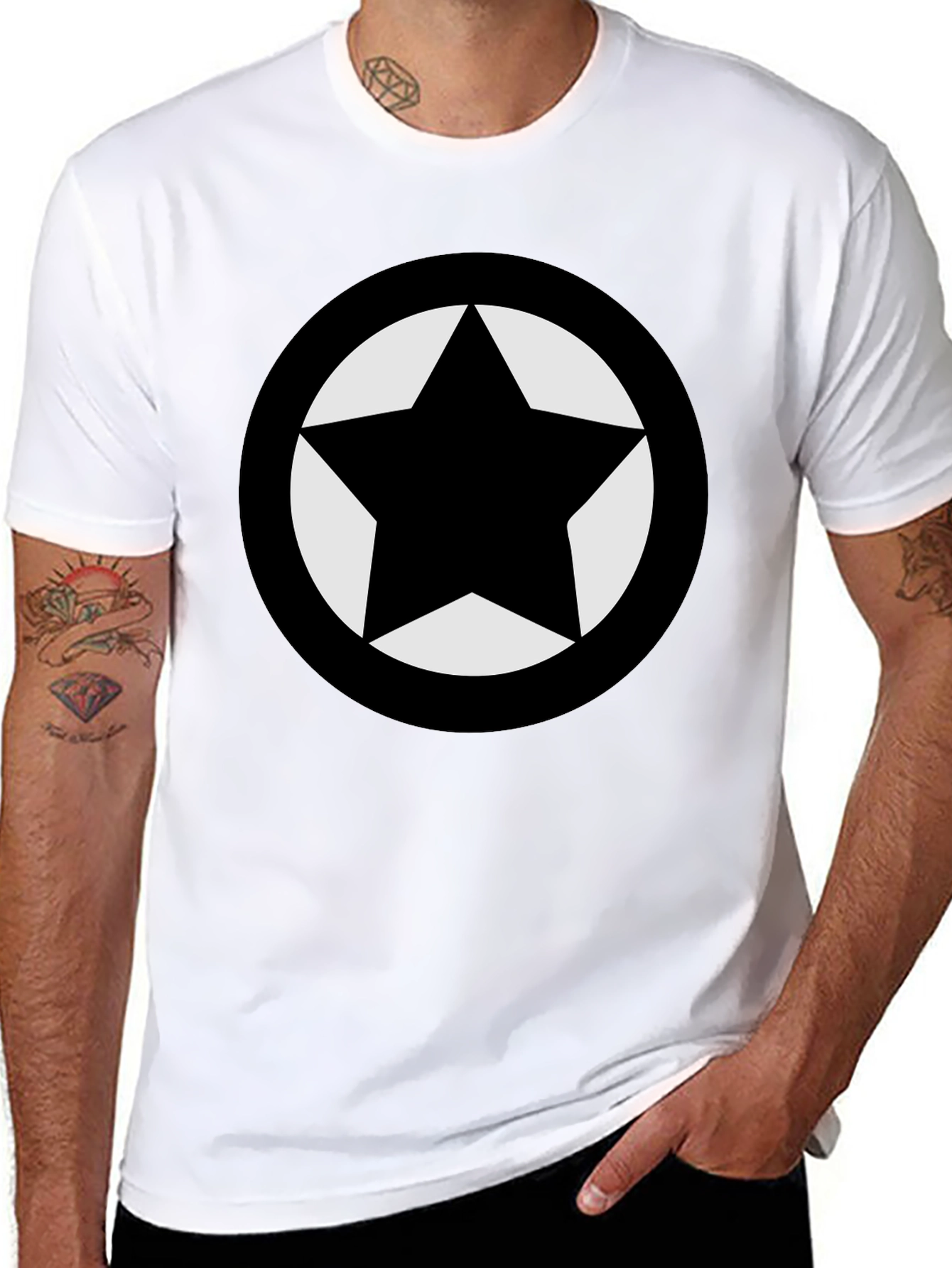 Camiseta Negra Estrella Círculo Diseño Casual
