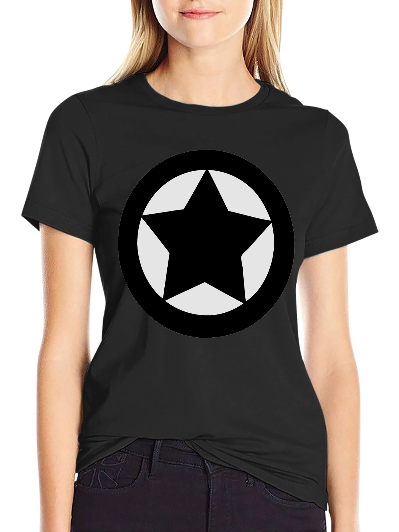 Camiseta Negra Estrella Círculo Diseño Casual