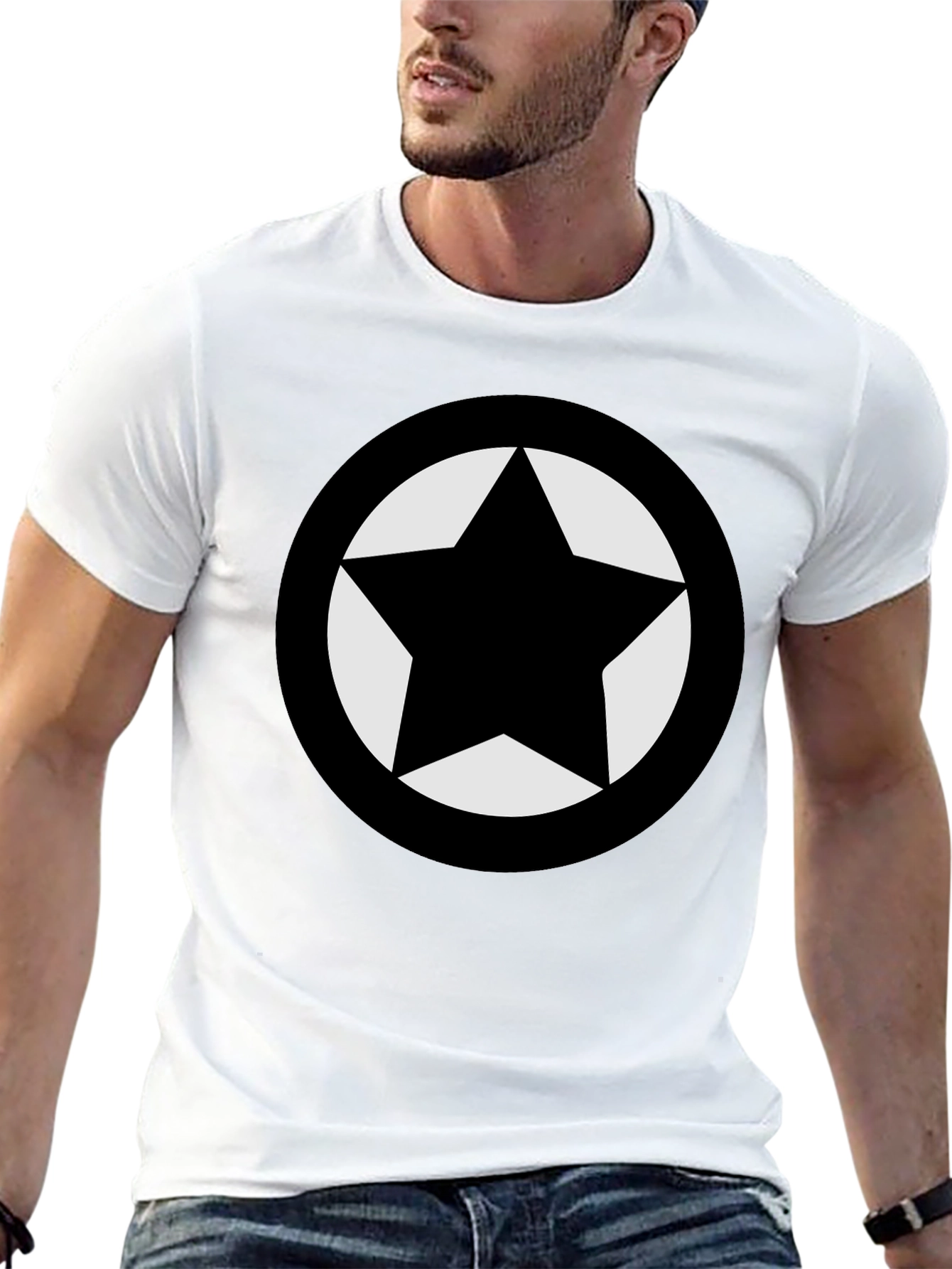 Camiseta Negra Estrella Círculo Diseño Casual