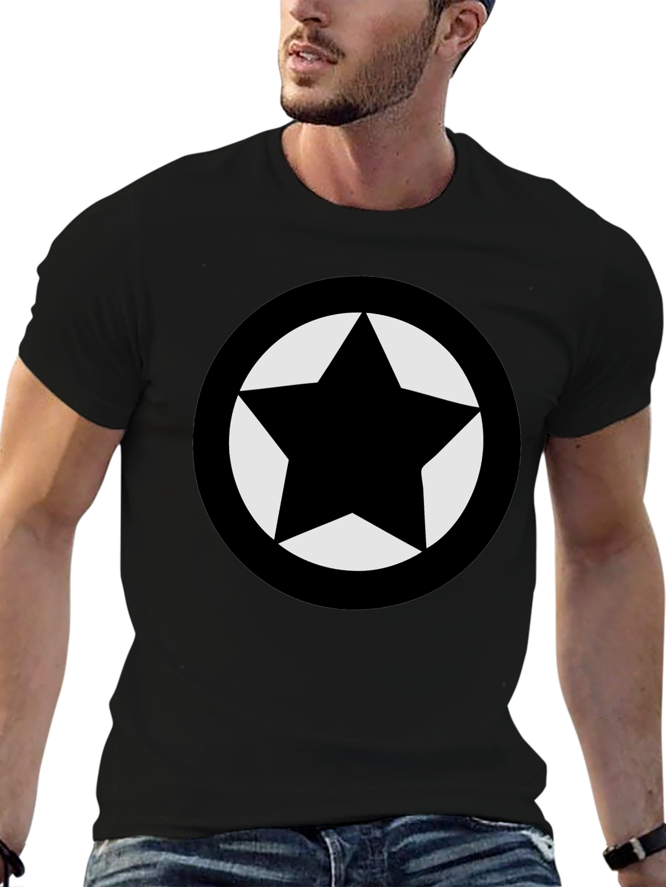 Camiseta Negra Estrella Círculo Diseño Casual