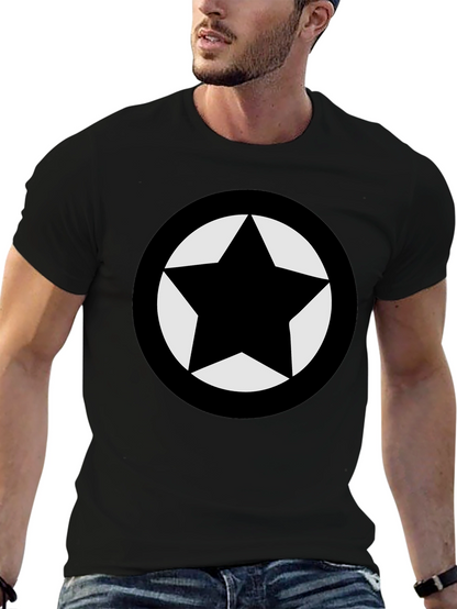 Camiseta Negra Estrella Círculo Diseño Casual