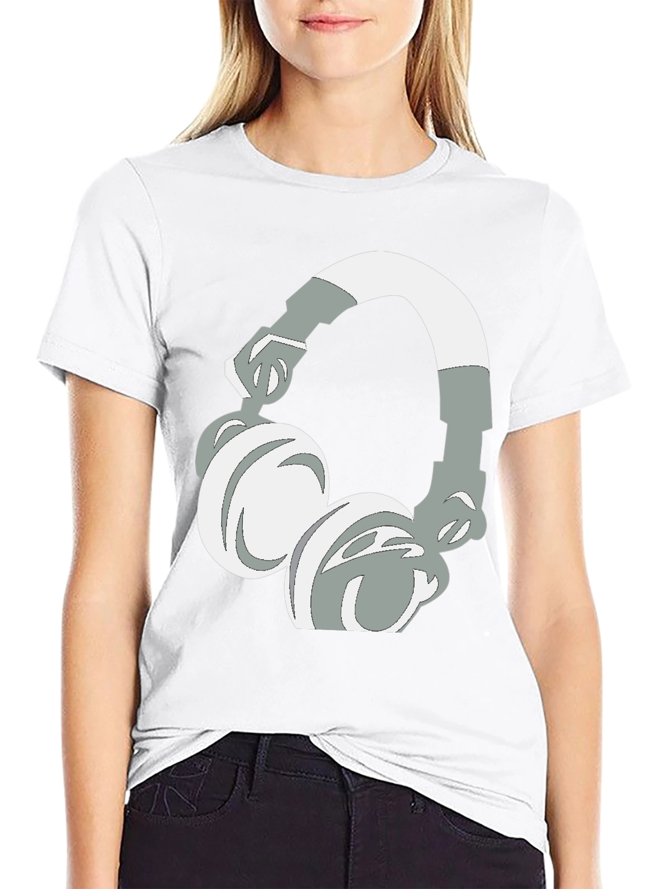 Camiseta Negra con Diseño de Audífonos Gráficos