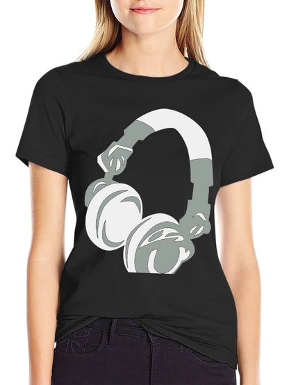 Camiseta Negra con Diseño de Audífonos Gráficos