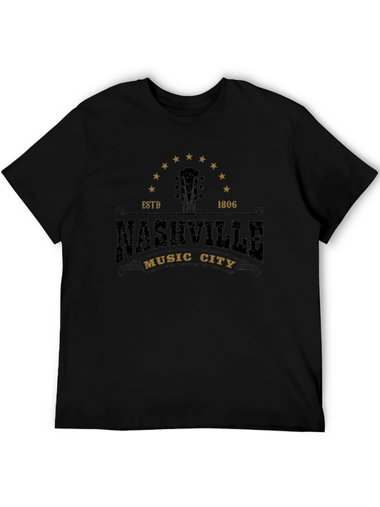 Camiseta Negra Nashville Music City Estilo Vintage