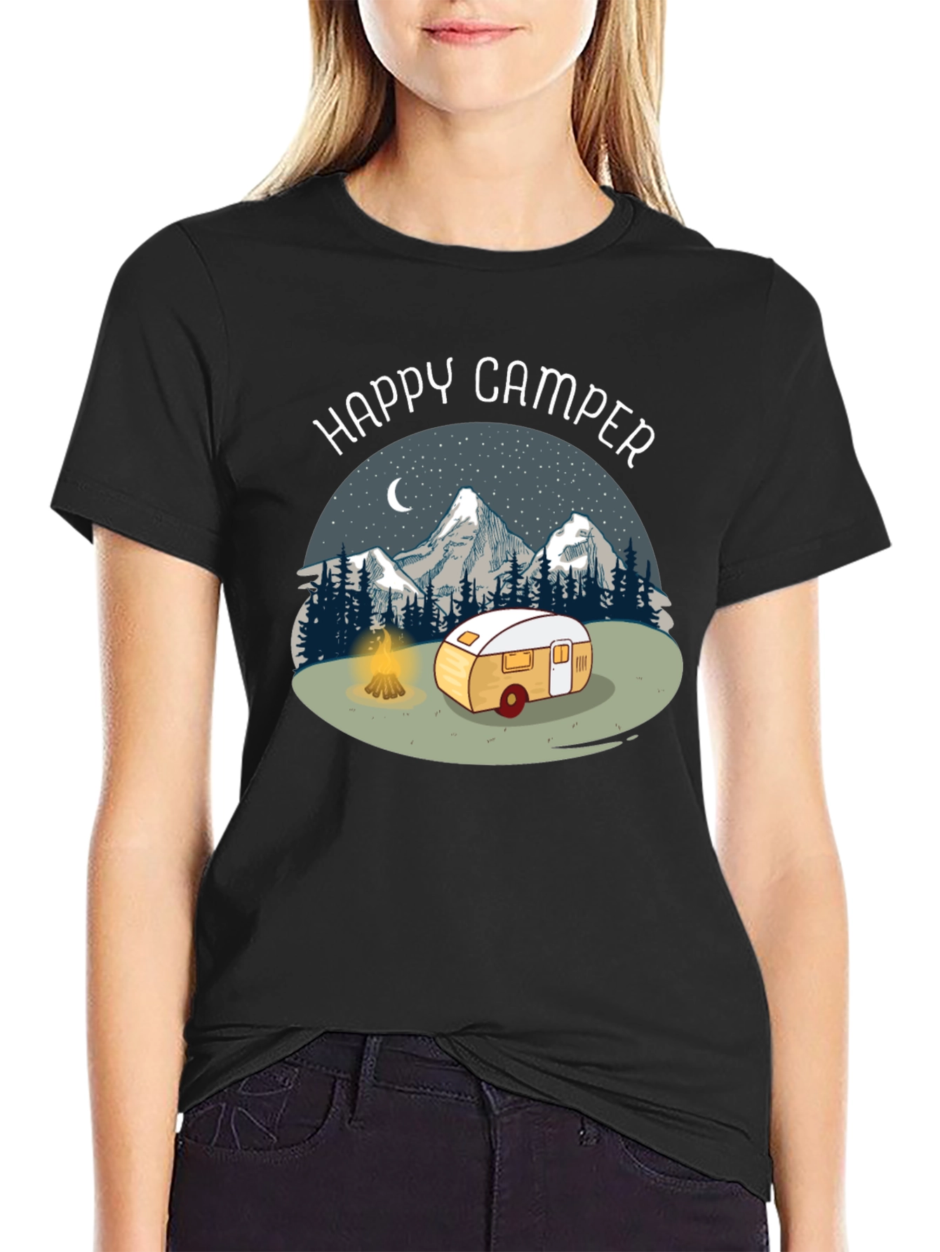 Camiseta Negra Happy Camper para Aventureros