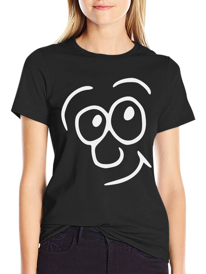Camiseta Negra con Dibujo de Cara Sonriente