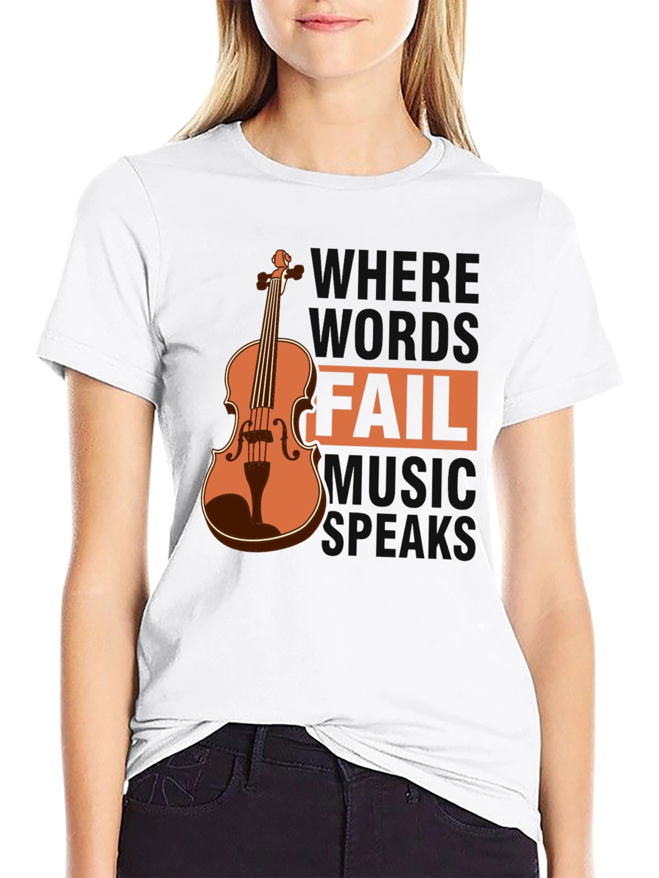 Camiseta Negra con Diseño de Violín y Frase Musical
